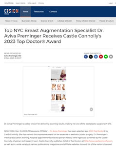 screenshot of an article about Dr. Aviva Preminger published on CISION